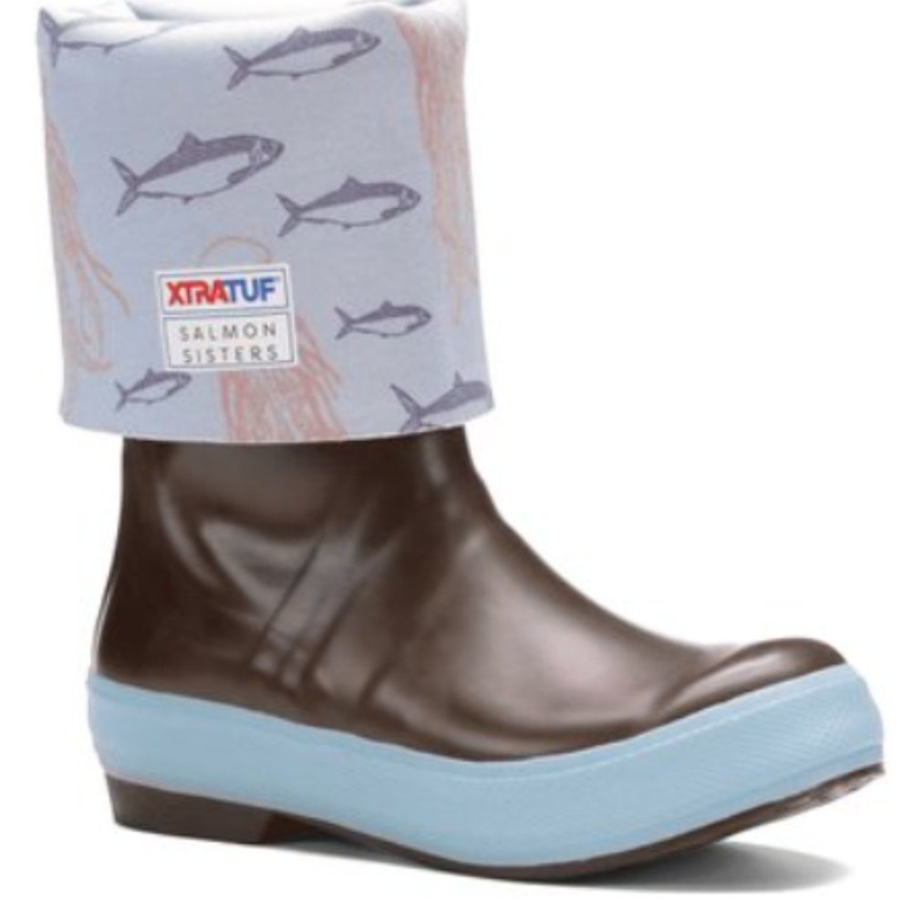 EUC XTRATUF Salmon Sisters Chocolate Jellyfish Fishing Rain Boot Size 6